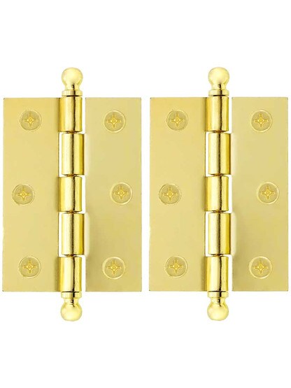 Pair of Loose Pin Plated Steel Cabinet Hinges - 2 7/16 inch x 1 3/4 inch in Polished Brass.